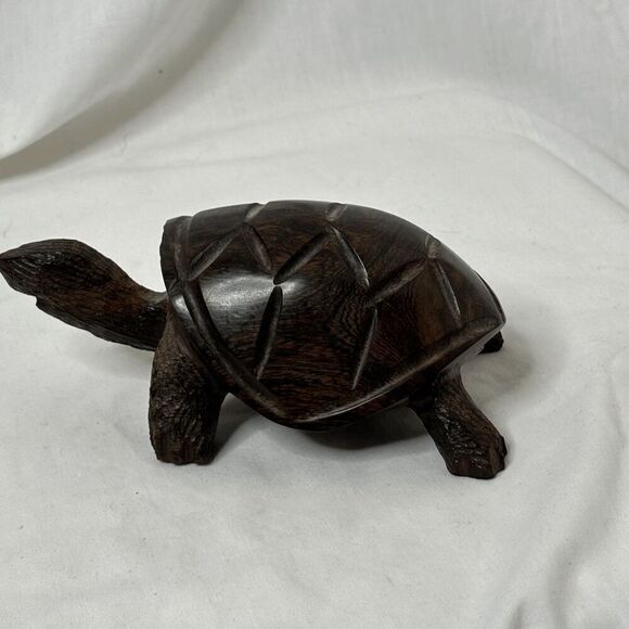 Carved Wooden Turtle Tortoise Ironwood Figurine Dark Brown 6" L 2" H - Picture 2 of 7